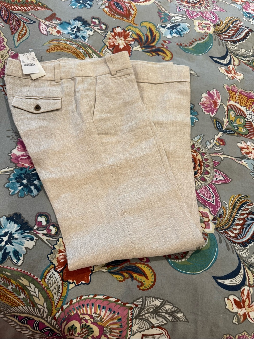 J. Crew Flax Color Herringbone 100% Linen Trousers - Picture 7 of 12
